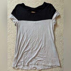 Casual Black and Light Gray Striped Women's Knit Top